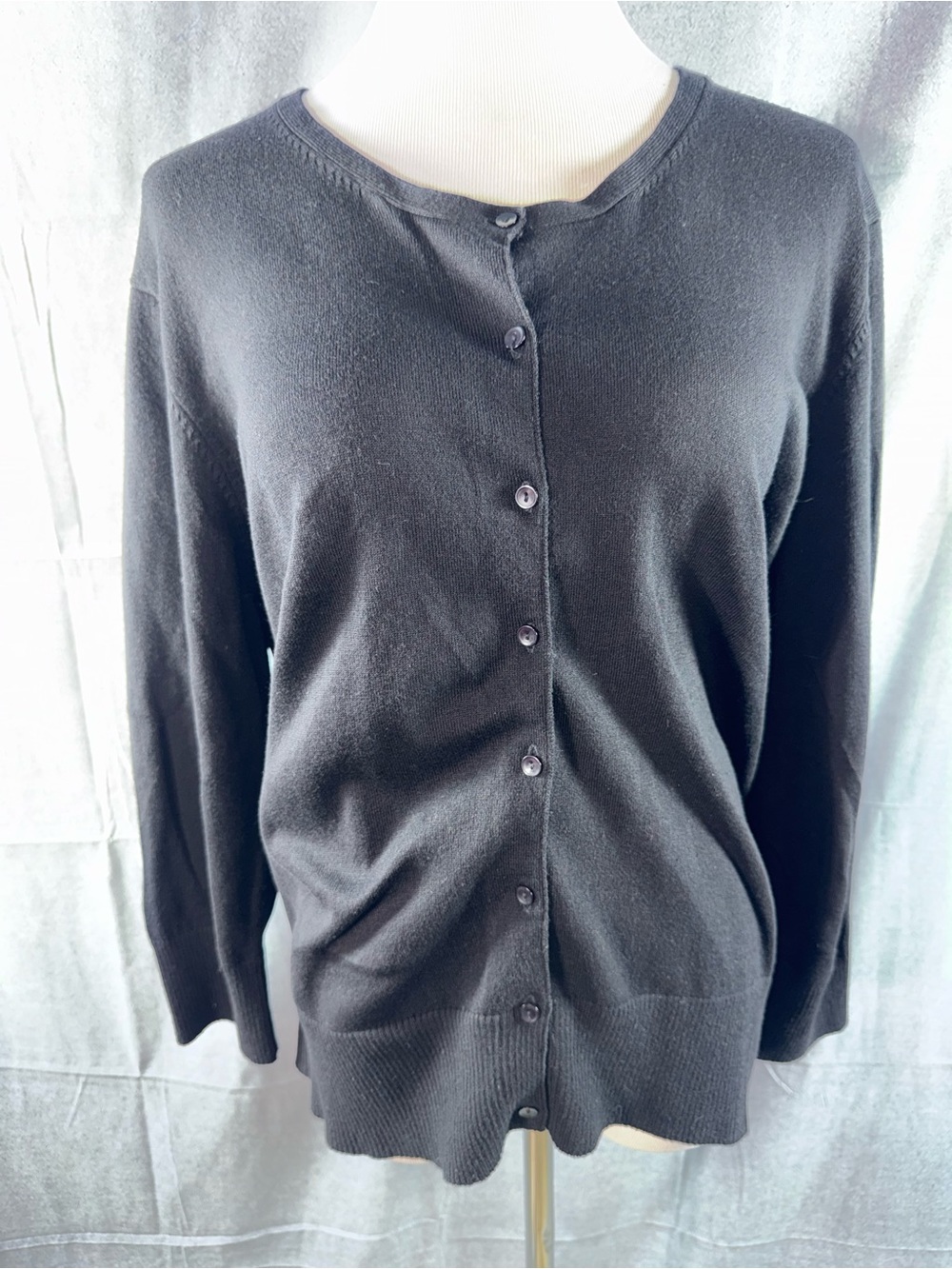 3149-Worthington Black Button-Front Women's Cardigan
